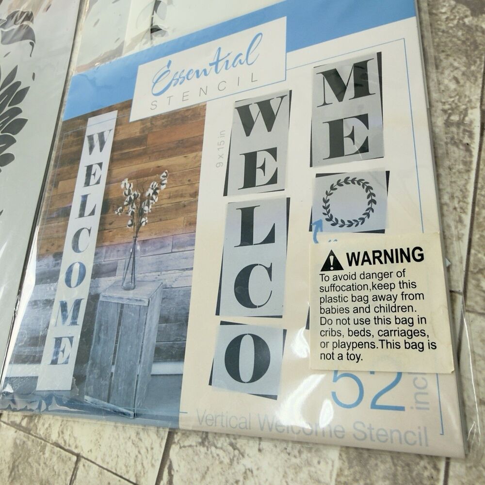 Pack 2 Stencils Art Flowers Welcome for Painting Reusable Plastic Sign Templates - Picture 9 of 16